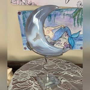 Source Unknown Gray and White Crescent Moon Decorative Accent